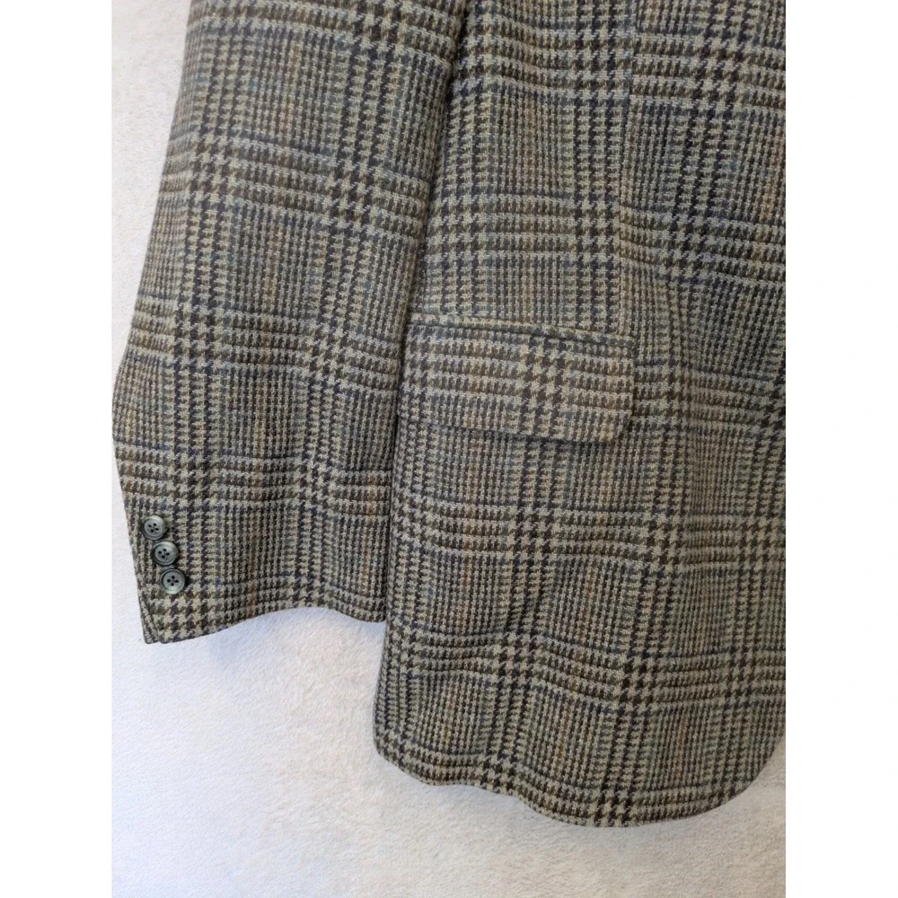 English Manor Blazer Men's 41R Brown Blue Plaid Wool Tweed Sport Coat Jacket